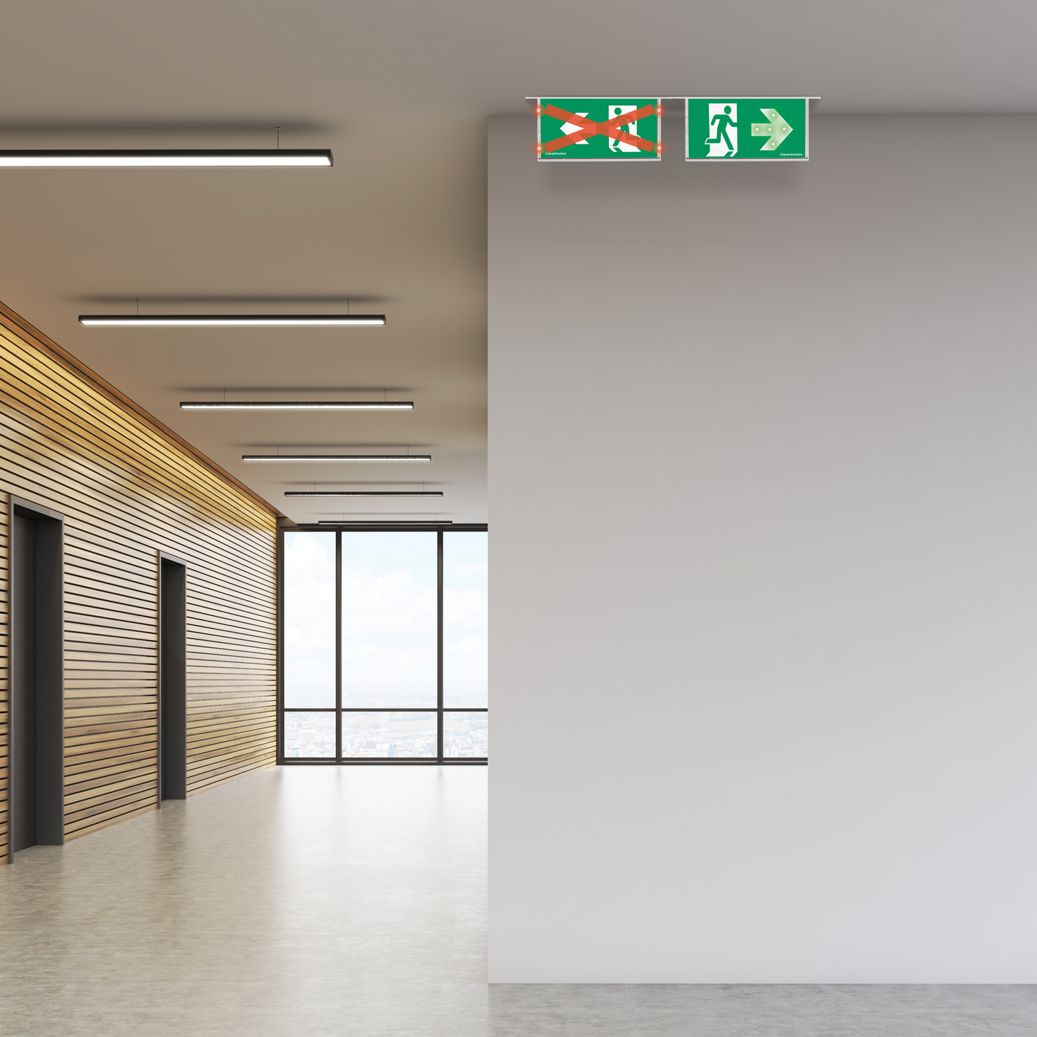 CleverEVAC Dynamic RED X Blade Recessed Exit Insitu